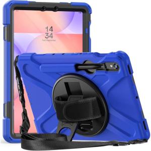 ProCase Rugged Case for Galaxy Tab S10 Lite 2025/S10 FE/S9 FE/S9/S8/S7 11″ – with S Pen Holder, Heavy Duty Shockproof Cover with Hand Strap 360 Degree Rotatable Kickstand Protective -Black(Blue)