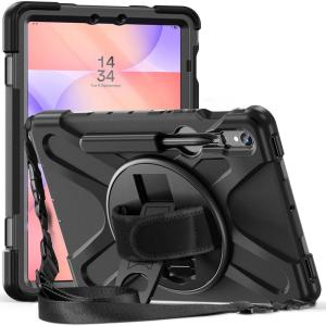 ProCase Rugged Case for Galaxy Tab S10 Lite 2025/S10 FE/S9 FE/S9/S8/S7 11″ – with S Pen Holder, Heavy Duty Shockproof Cover with Hand Strap 360 Degree Rotatable Kickstand Protective -Black(Black)