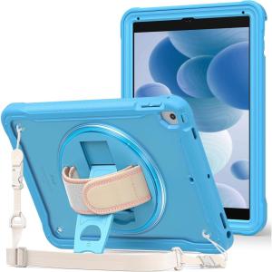 ProCase Rugged Case for iPad 9.7 Inch 5th 6th Gen/iPad Air 2 / iPad Pro 9.7 Case, Heavy Duty Shockproof Rugged Cover with Hand Strap 360 Degree Rotatable Kickstand Protective for iPad 9.7″ -Melonpink(Blue)