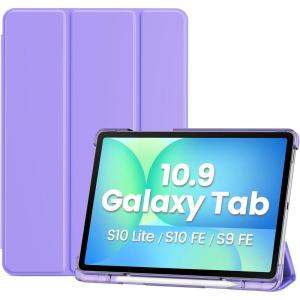 ProCase Smart Case for Galaxy Tab S10 Lite/S10 FE/S9 FE 10.9 Inch with S Pen Holder, Slim Trifold Stand Folio Hard Back Shell Protective Cover for 10.9″ Galaxy Tab S10 Lite/S10 FE/S9 FE -Black(Purple)