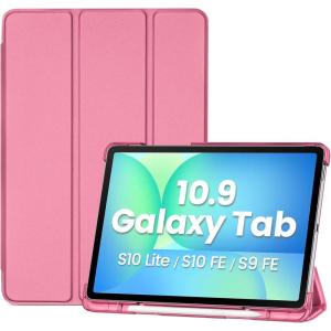 ProCase Smart Case for Galaxy Tab S10 Lite/S10 FE/S9 FE 10.9 Inch with S Pen Holder, Slim Trifold Stand Folio Hard Back Shell Protective Cover for 10.9″ Galaxy Tab S10 Lite/S10 FE/S9 FE -Black(Coralred)