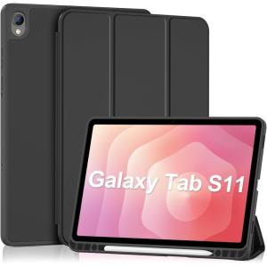 ProCase Smart Case for Samsung Galaxy Tab S11 11-Inch 2025 (SM-X730/SM-X736B) with S Pen Holder, Tri-Fold Stand Cover with Soft TPU Back, Auto Wake/Sleep -Black(Black)