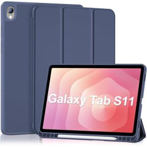 ProCase Smart Case for Samsung Galaxy Tab S11 11-Inch 2025 (SM-X730/SM-X736B) with S Pen Holder, Tri-Fold Stand Cover with Soft TPU Back, Auto Wake/Sleep -Black(Navy)