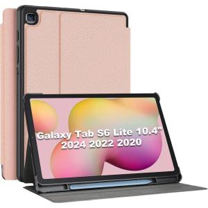 ProCase for Galaxy Tab S6 Lite 10.4” 2024 2022 2020 with S Pen Holder, Slim Stand Folio Case Smart Cover for Galaxy Tab S6 Lite 10.4 Inch SM-P613/ P619 SM-P610/ P615 SM-P620 / P625 -Black(Chiffonpink)