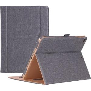 ProCase for iPad 9.7 Inch iPad 6th/5th Generation Case 2018 2017/iPad Air 2/Air 1 Case, Premium Leather Folio Corner Protection Multi-Angle Viewing Stand Cover with Front Pocket Pen Loop -Black(Grey)