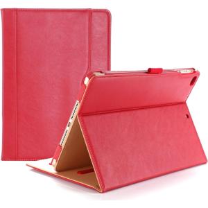 ProCase for iPad 9.7 Inch iPad 6th/5th Generation Case 2018 2017/iPad Air 2/Air 1 Case, Premium Leather Folio Corner Protection Multi-Angle Viewing Stand Cover with Front Pocket Pen Loop -Black(Red)