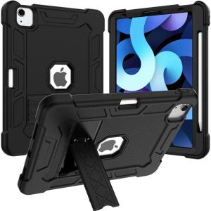 ProCase iPad Air 5 Air 4 10.9 Inch Rugged Protective Case, Heavy Duty Shockproof Case with Pencil Holder Kickstand for iPad Air 5th Gen 2022 Release/ 4th Gen 2020 Release 10.9″ –Black
