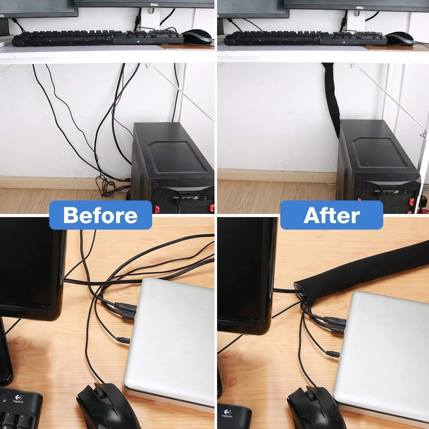 image:imageJOTO 1083ft Cable Management Sleeve Cuttable Neoprene Cord Management Organizer System Flexible Cable Wrap Cover Wire Hider for Desk TV Computer Office Home Theater Reversible BlackWhiteBlack
