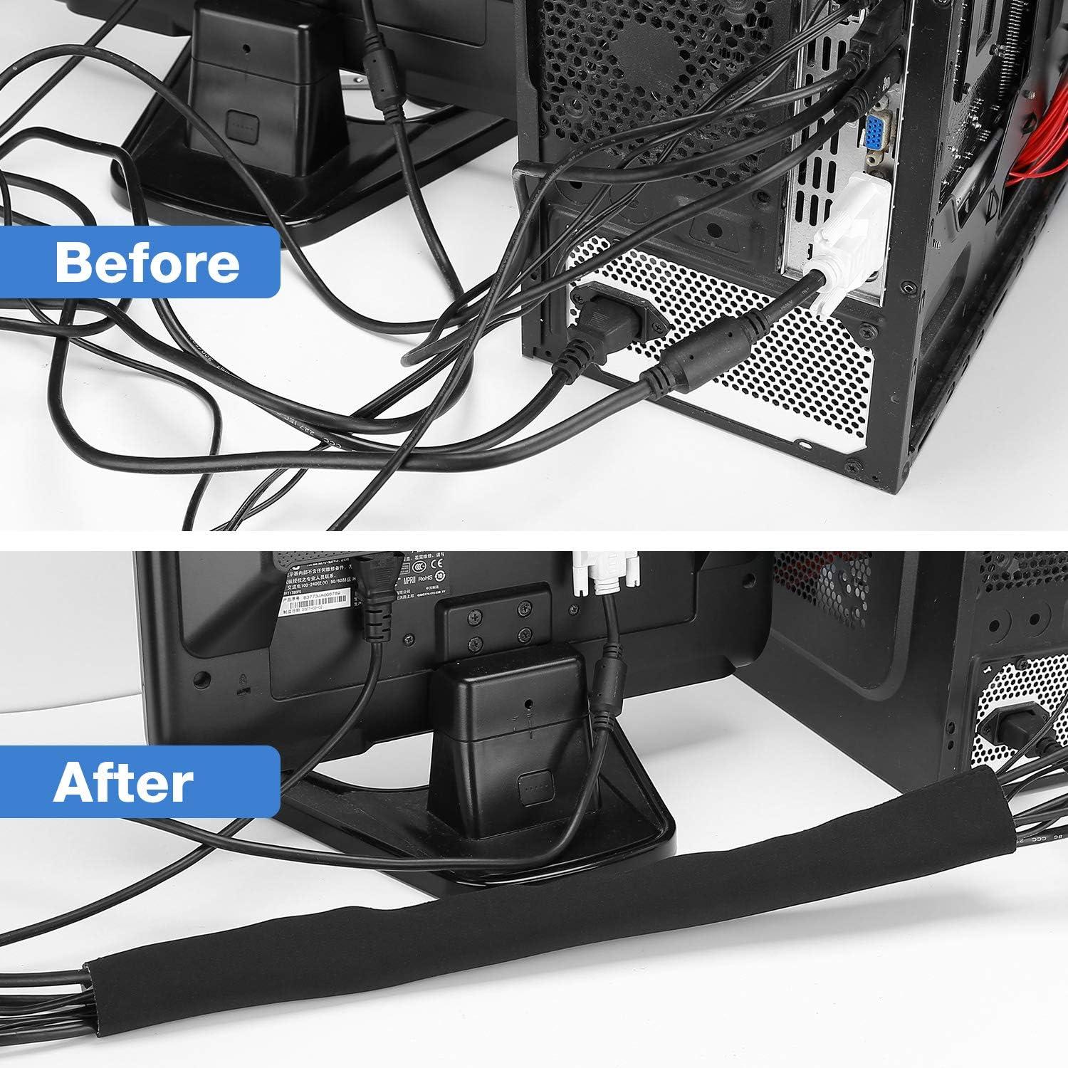 image:imageJOTO 1083ft Cable Management Sleeve Cuttable Neoprene Cord Management Organizer System Flexible Cable Wrap Cover Wire Hider for Desk TV Computer Office Home Theater Reversible BlackWhiteBlackWhite