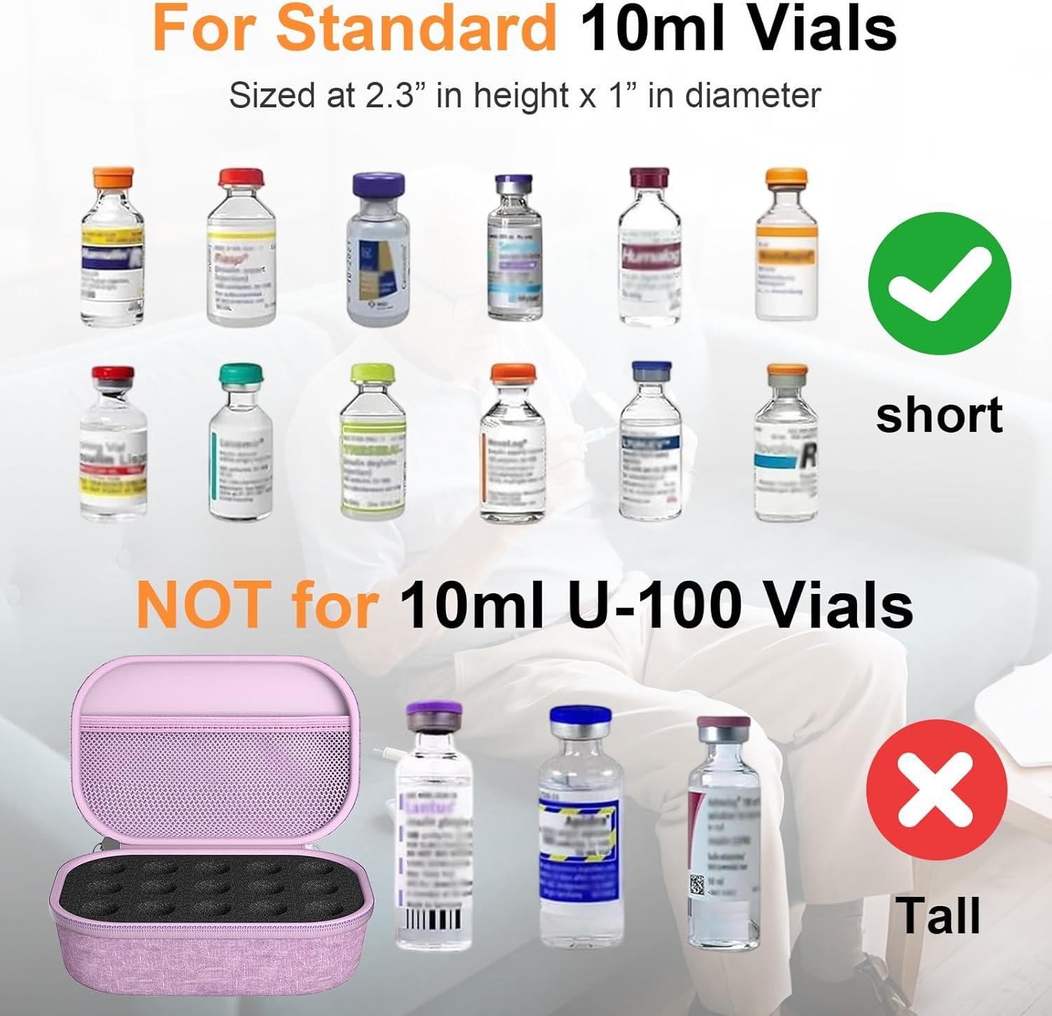 image:imageProCase 15 Slots Insulin Vial Holder for Fridge Peptide Travel Storage Hard Carrying Case for Standard 10ml U100 Vials Bottles Diabetic Supplies Kits Organizer Container with Hand Strap BlackPurple
