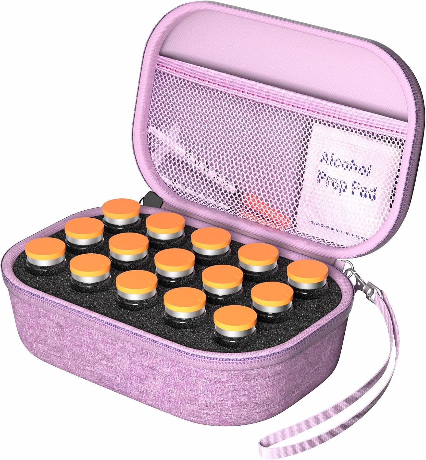 image:imageProCase 15 Slots Insulin Vial Holder for Fridge Peptide Travel Storage Hard Carrying Case for Standard 10ml U100 Vials Bottles Diabetic Supplies Kits Organizer Container with Hand Strap BlackPurple