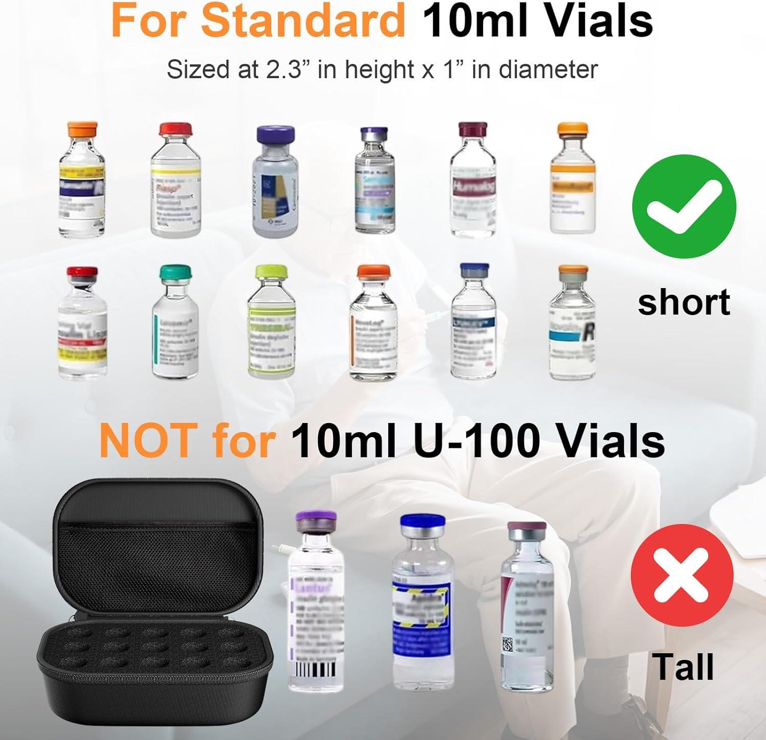 image:imageProCase 15 Slots Insulin Vial Holder for Fridge Peptide Travel Storage Hard Carrying Case for Standard 10ml U100 Vials Bottles Diabetic Supplies Kits Organizer Container with Hand Strap BlackBlack