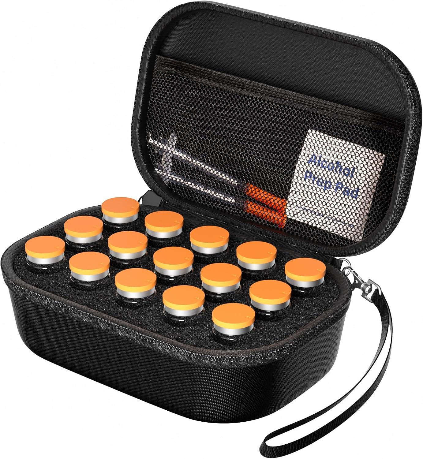 image:imageProCase 15 Slots Insulin Vial Holder for Fridge Peptide Travel Storage Hard Carrying Case for Standard 10ml U100 Vials Bottles Diabetic Supplies Kits Organizer Container with Hand Strap BlackBlack