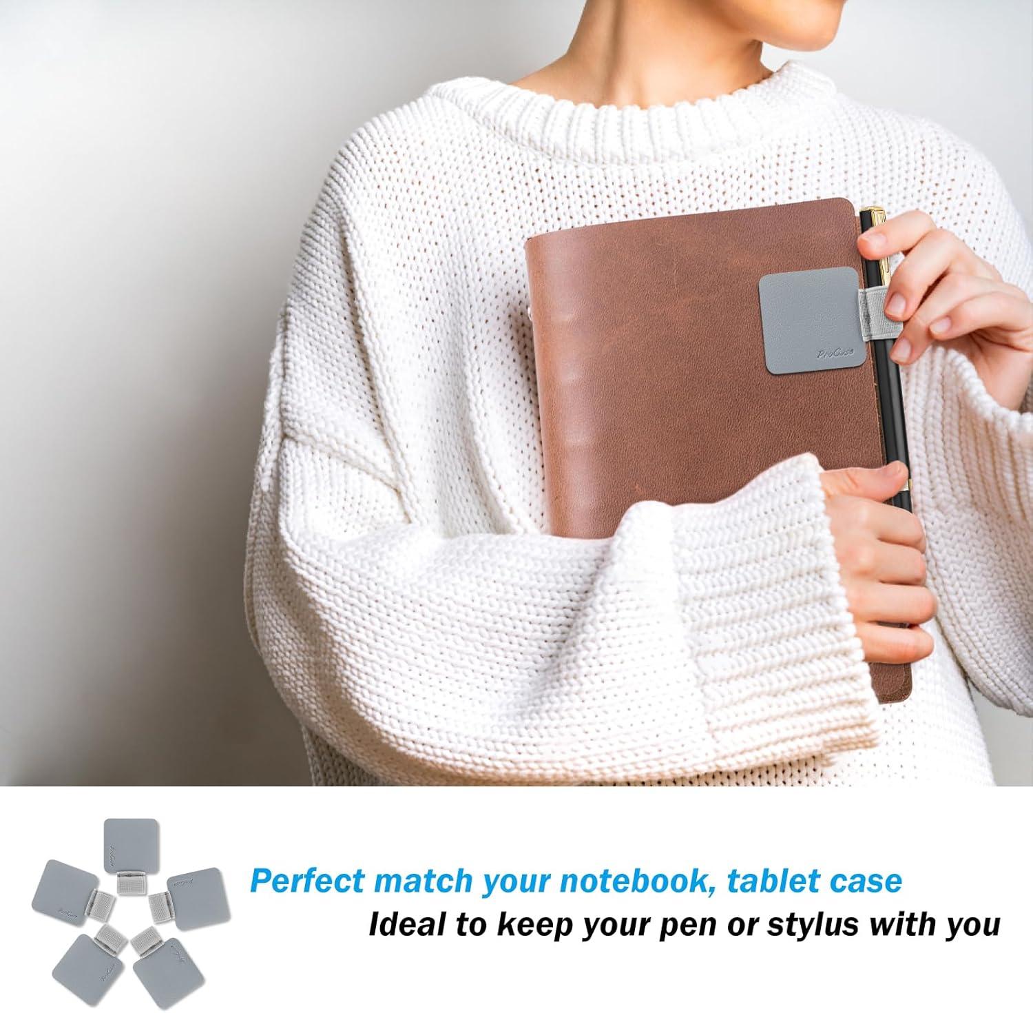 image:imageProCase 5 Pack Pen Loop Holder for Notebooks Journals Planners Tablet Case Self Adhesive Leather Pencil Holder with Elastic Loop for Pens Apple Pencil Stylus Pen BlackGrey