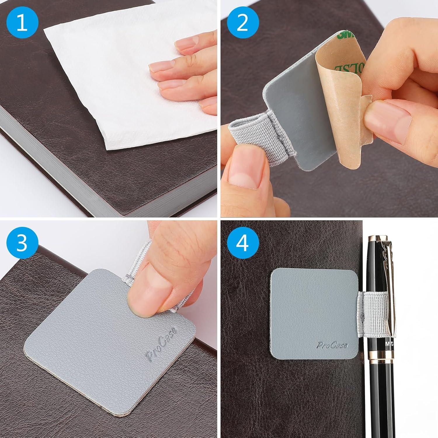 image:imageProCase 5 Pack Pen Loop Holder for Notebooks Journals Planners Tablet Case Self Adhesive Leather Pencil Holder with Elastic Loop for Pens Apple Pencil Stylus Pen BlackGrey