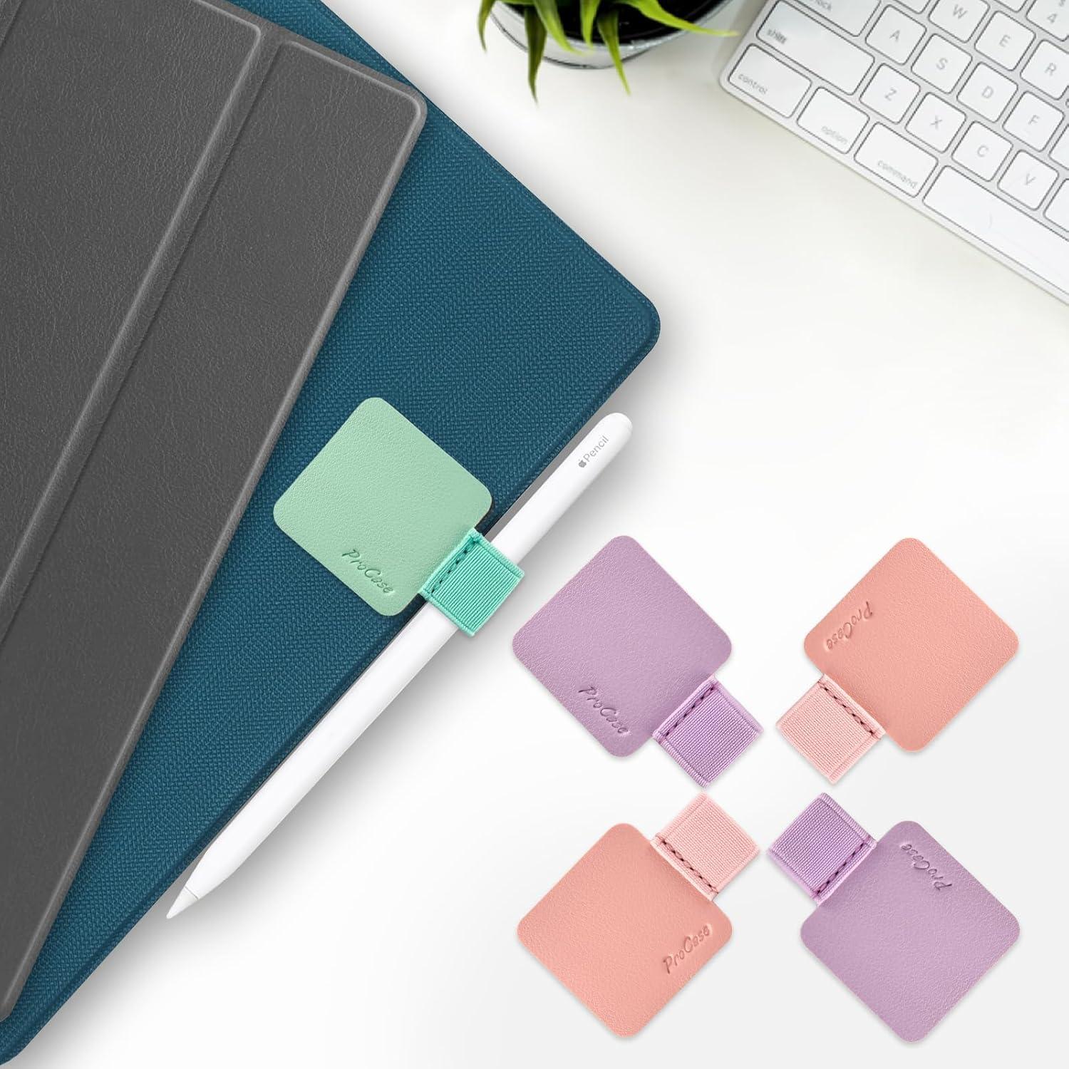 image:imageProCase 5 Pack Pen Loop Holder for Notebooks Journals Planners Tablet Case Self Adhesive Leather Pencil Holder with Elastic Loop for Pens Apple Pencil Stylus Pen BlackPinkPurpleMint