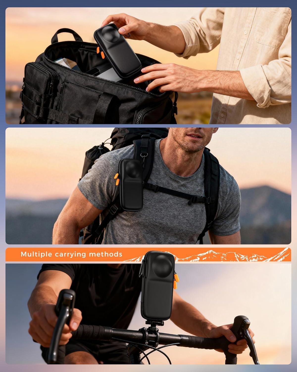 image:imageProCase Carrying Case for Insta360 X5 X4 for Cage and Lens Cap Portable Travel Hard Shell Protective Case Included Wrist Strap Carabiner for Insta 360 X4 X5 Accessories OrangeBlack
