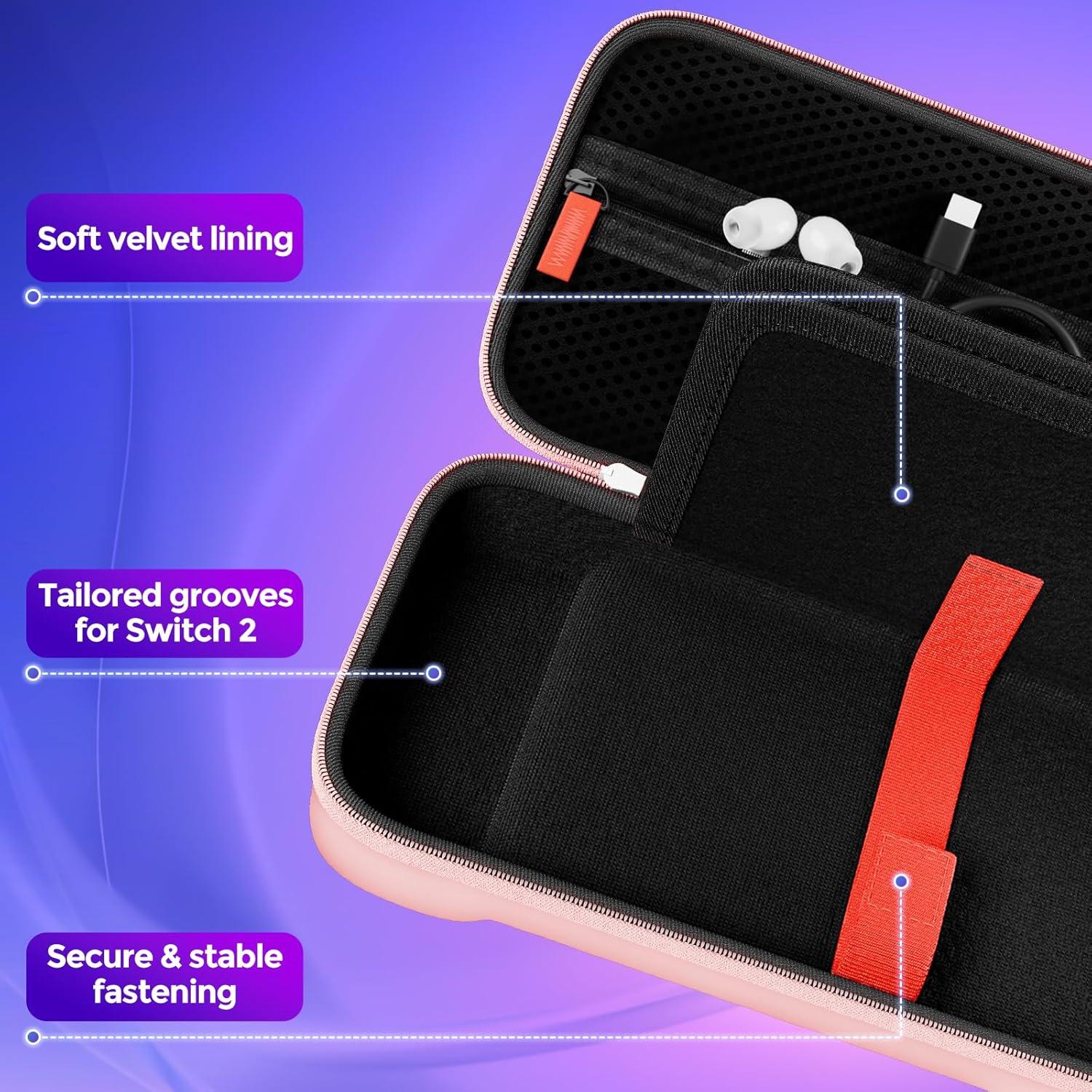 image:imageProCase Carrying Case for Nintendo Switch 2 2025 with 24 Game Card Slots Hard Portable Travel Case Storage Bag Protective Pouch for 2025 Nintendo Switch 2 Console amp Accessories RedPink Standard Size
