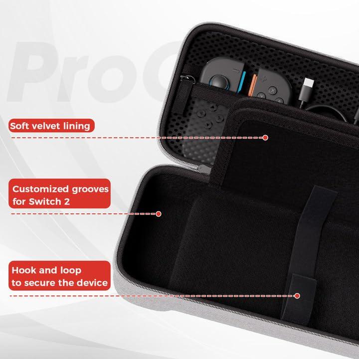 image:imageProCase Carrying Case for Nintendo Switch 2 2025 with 24 Game Card Slots Hard Portable Travel Case Storage Bag Protective Pouch for 2025 Nintendo Switch 2 Console amp Accessories RedGrey Standard Size