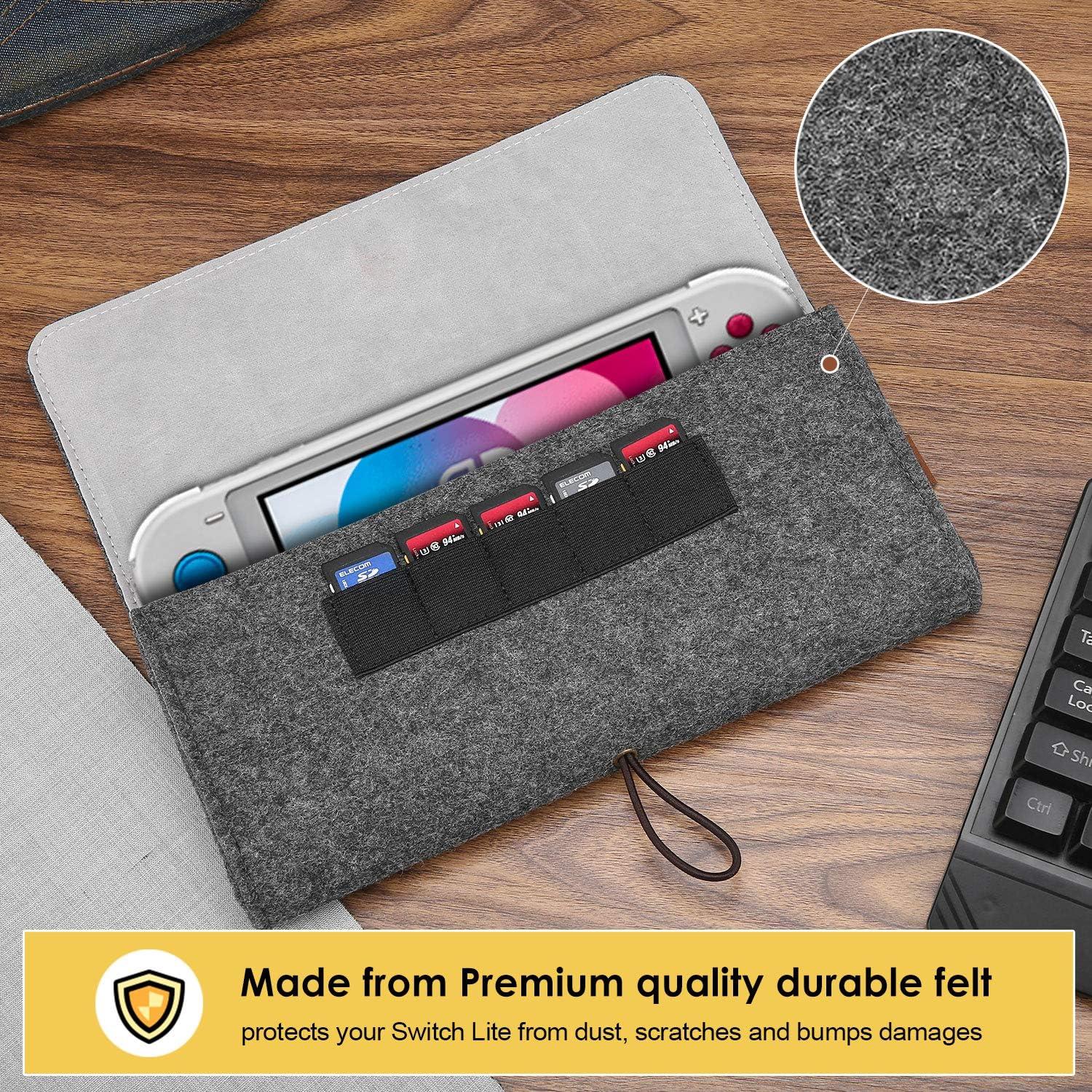 image:imageProCase Carrying Case for Nintendo Switch Lite Portable Travel Carrying Bag Ultra Slim Professional Protective Felt Pouch for Nintendo Switch Lite 2019 with 5 Game Cartridges Holders BlackBlack