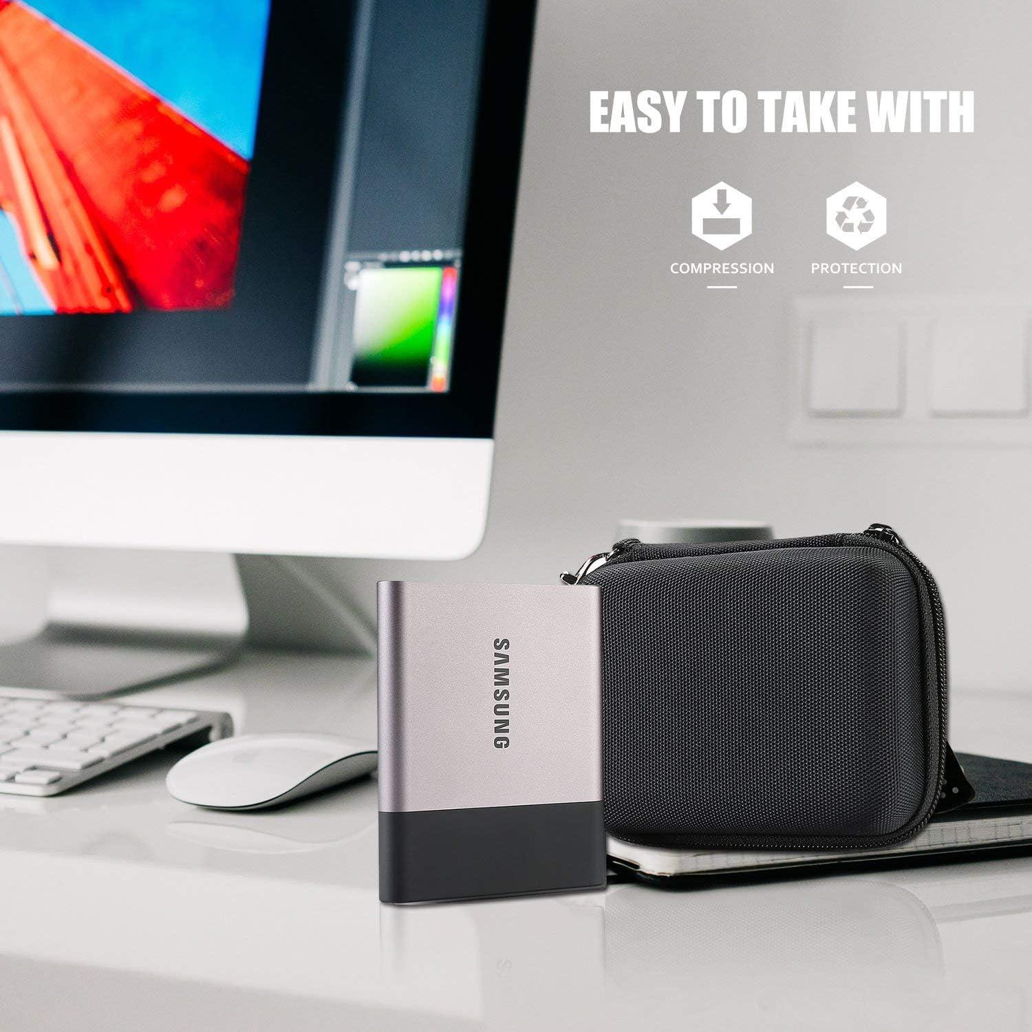 image:imageProCase Carrying Case for Samsung T5 T3 SSD Compact Hard Shockproof Carry Case for T5 T3 T1 Portable SSD 250GB 500GB 1TB 2TB USB 31 Type C Hard Drive Black