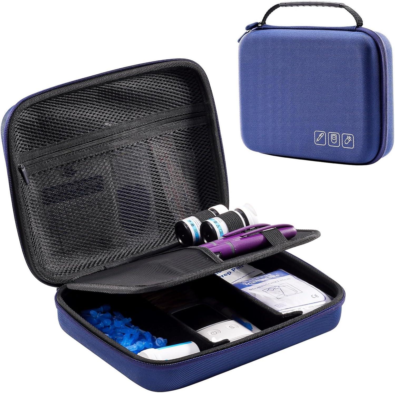image:imageProCase Diabetic Supplies Hard Travel Case Diabetes Storage Bag for Glucose Meter Insulin Pen Blood Sugar Test Strips Syringe Needles and More Kits Diabetic Care Kits Organizer Holder NavyNavy