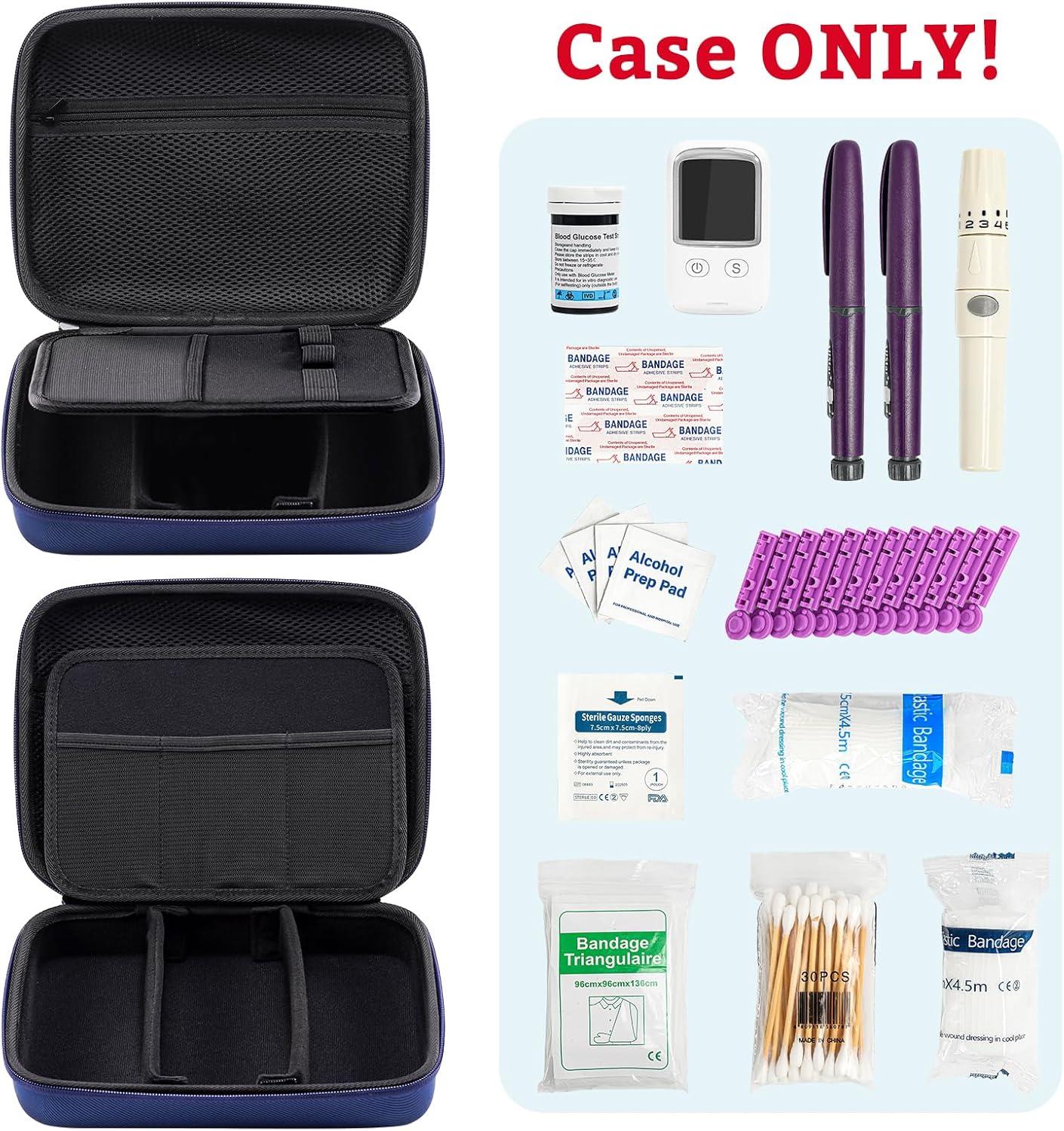 image:imageProCase Diabetic Supplies Hard Travel Case Diabetes Storage Bag for Glucose Meter Insulin Pen Blood Sugar Test Strips Syringe Needles and More Kits Diabetic Care Kits Organizer Holder NavyNavy