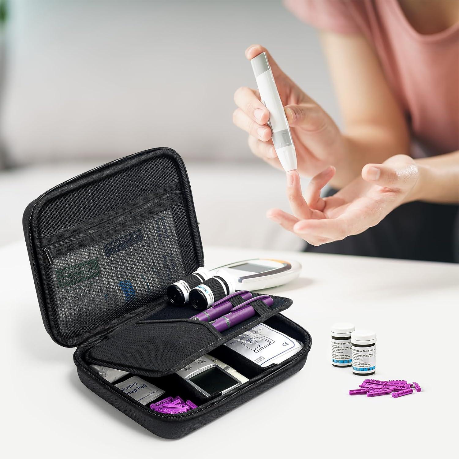 image:imageProCase Diabetic Supplies Hard Travel Case Diabetes Storage Bag for Glucose Meter Insulin Pen Blood Sugar Test Strips Syringe Needles and More Kits Diabetic Care Kits Organizer Holder NavyBlack