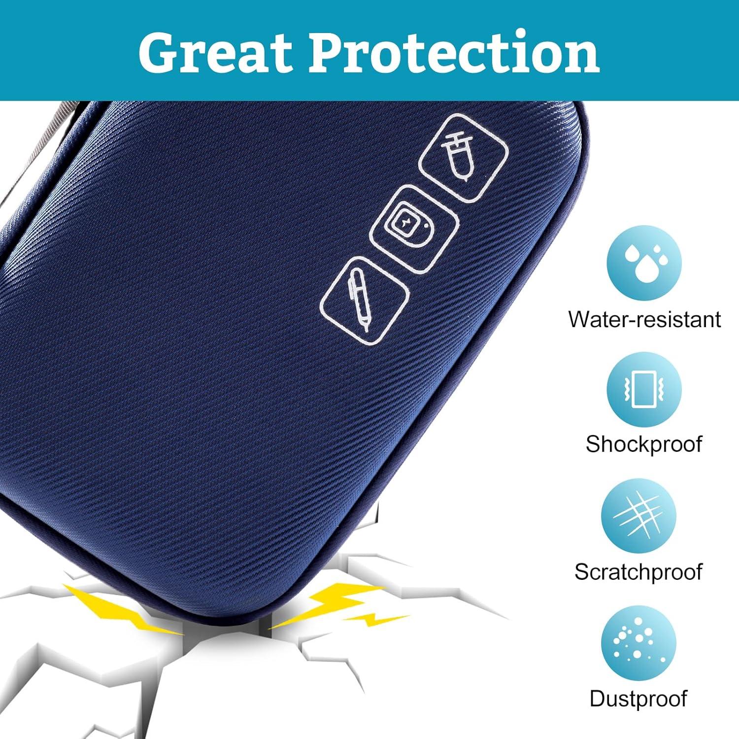 image:imageProCase Diabetic Supplies Hard Travel Case Diabetes Storage Bag for Glucose Meter Insulin Pen Blood Sugar Test Strips Syringe Needles and More Kits Diabetic Care Kits Organizer Holder NavyNavy