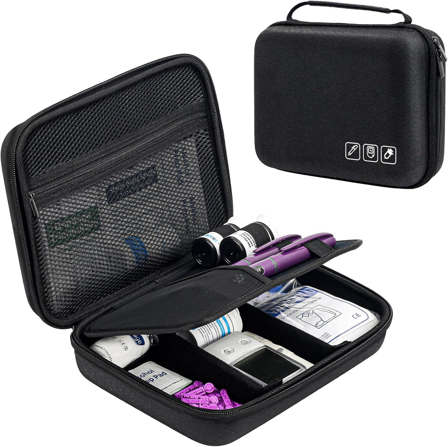 image:imageProCase Diabetic Supplies Hard Travel Case Diabetes Storage Bag for Glucose Meter Insulin Pen Blood Sugar Test Strips Syringe Needles and More Kits Diabetic Care Kits Organizer Holder NavyBlack