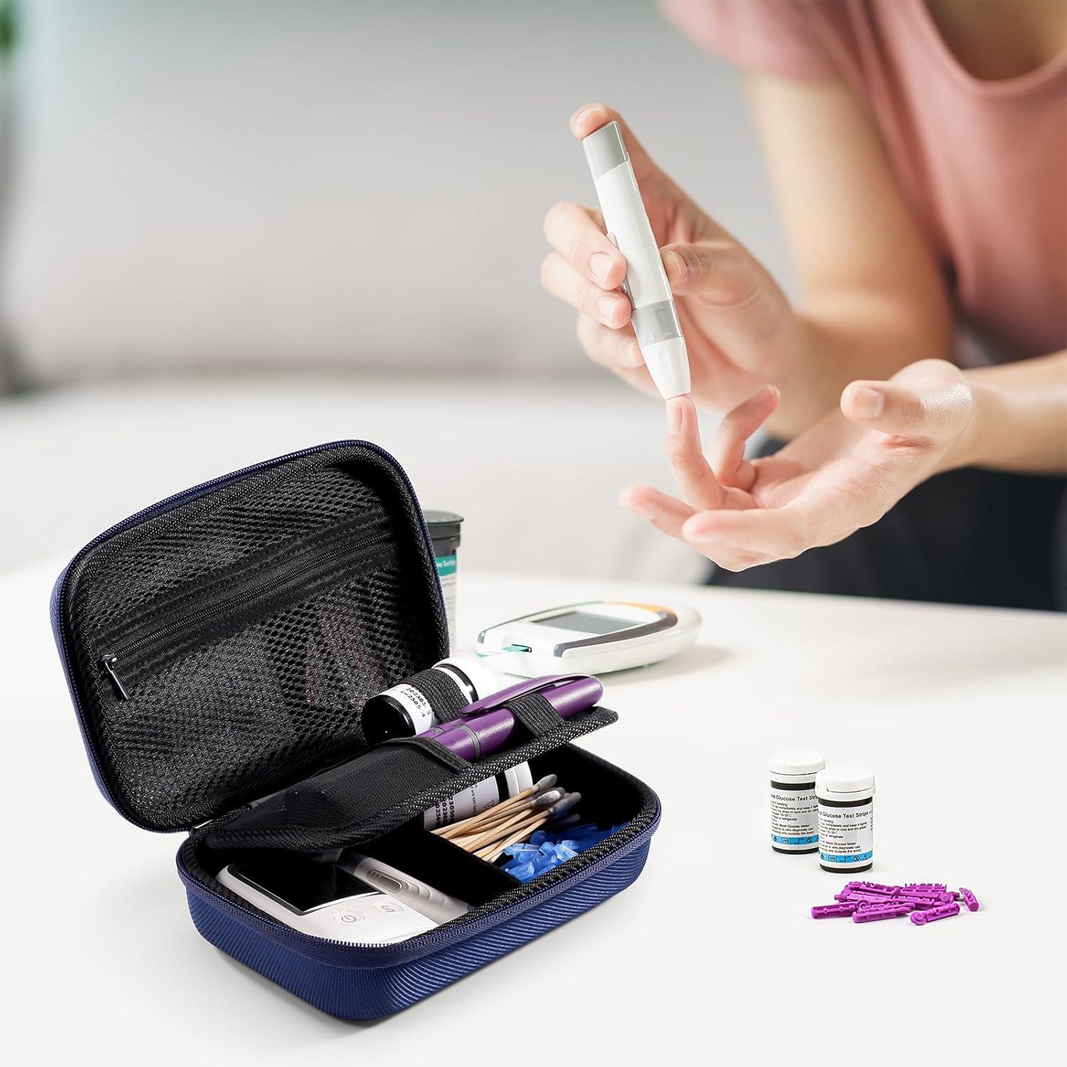 image:imageProCase Diabetic Supplies Hard Travel Case Diabetes Storage Bag for Glucose Meter Insulin Pen Blood Sugar Test Strips Syringe Needles and More Kits Diabetic Care Kits Organizer Holder NavyNavy