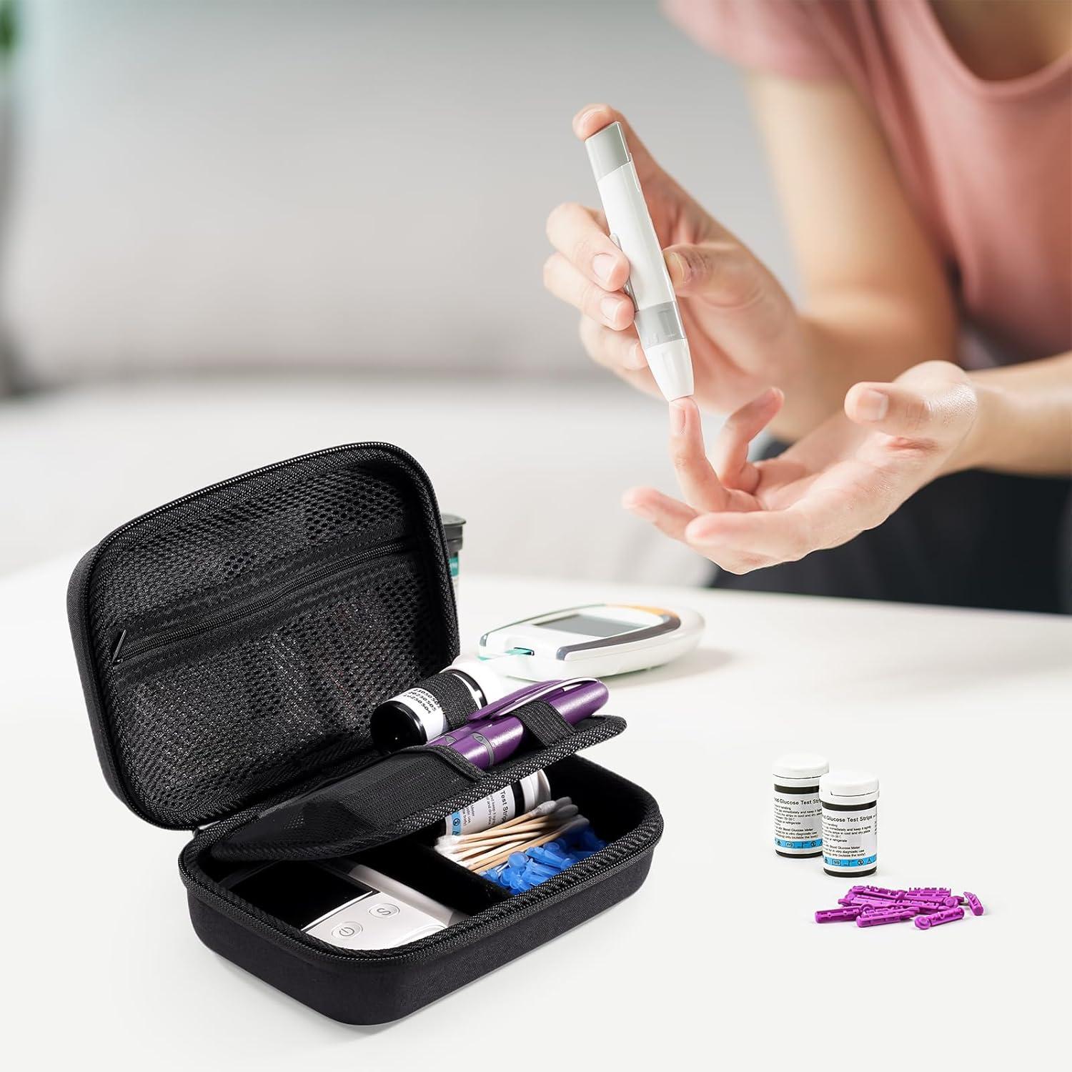image:imageProCase Diabetic Supplies Hard Travel Case Diabetes Storage Bag for Glucose Meter Insulin Pen Blood Sugar Test Strips Syringe Needles and More Kits Diabetic Care Kits Organizer Holder NavyBlack