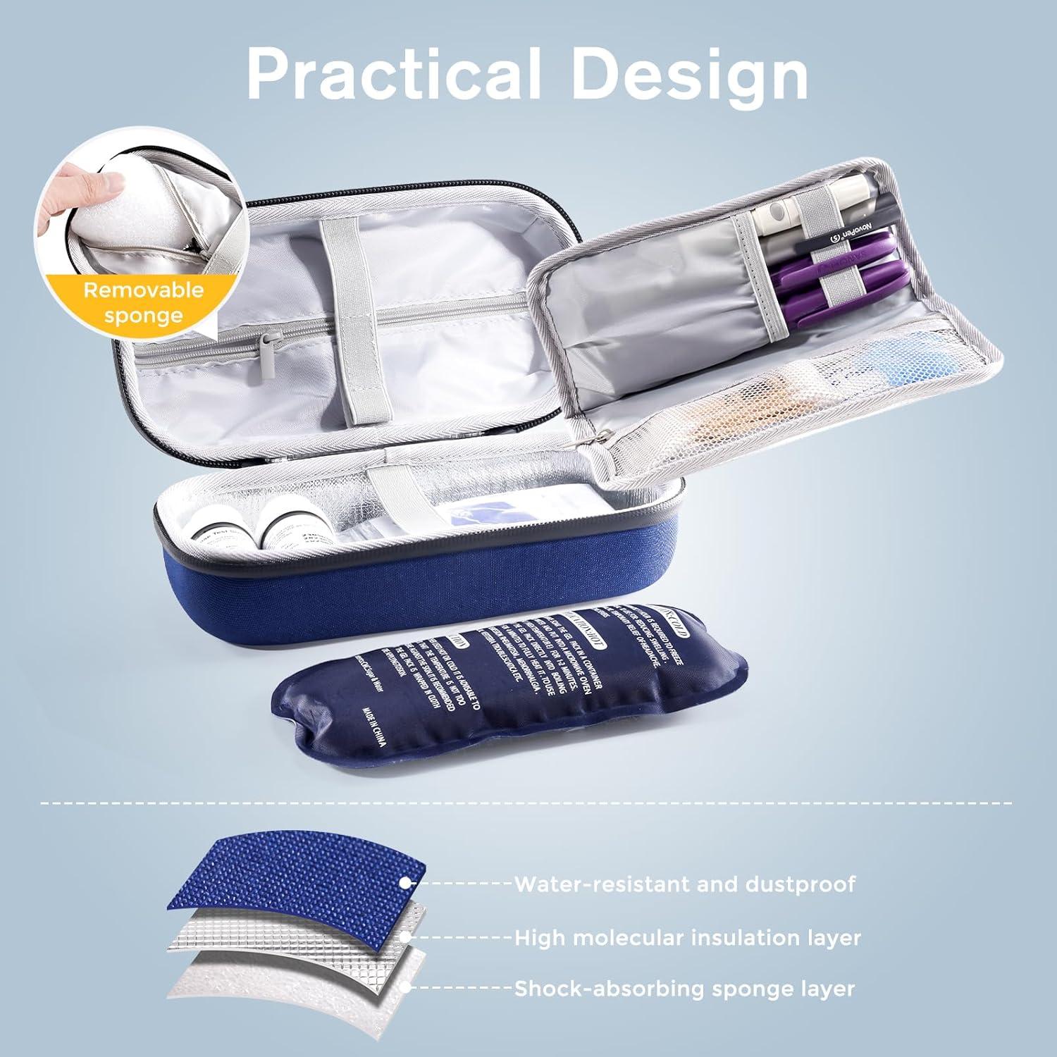image:imageProCase Diabetic Supplies Hard Travel Case Diabetes Storage Bag for Glucose Meter Insulin Pen Blood Sugar Test Strips Syringe Needles and More Kits Diabetic Care Kits Organizer Holder NavyNavy