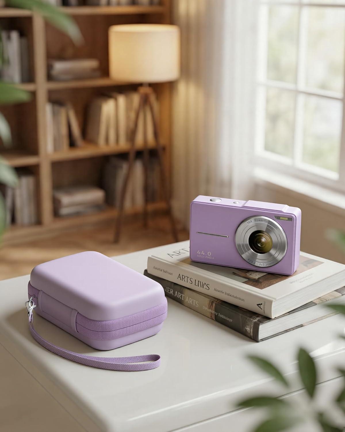 image:imageProCase Digital Camera Case for CAMKORYLecranLecnippyFroitxaycyFJFJOPKKODAK PIXPRO FZ55FZ45 4K Vlogging Camera Compact Hard Storage Travel Bag with Mesh Pocket for Batteries SD Card CreamViolet