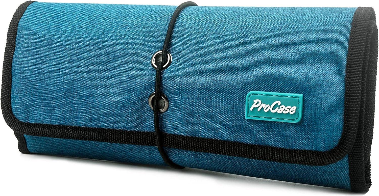 image:imageProCase Electronic Organizer Cord Pouch Travel Cable Charger Phone Accessories Bag Organizer Roll up Tech Carrying Case for USB Cables SD Memory Cards Earphone Flash Hard Drive BlackGreen