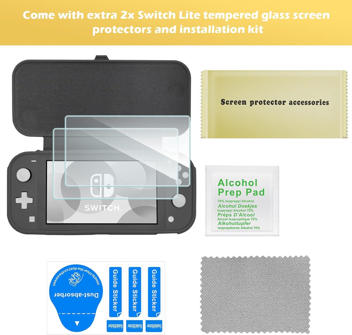 image:imageProCase Flip Cover for Nintendo Switch Lite with 2 Pack Tempered Glass Screen Protectors Slim Protective Case with Magnetically Detachable Front Cover for Nintendo Switch Lite 2019 BlueGrey