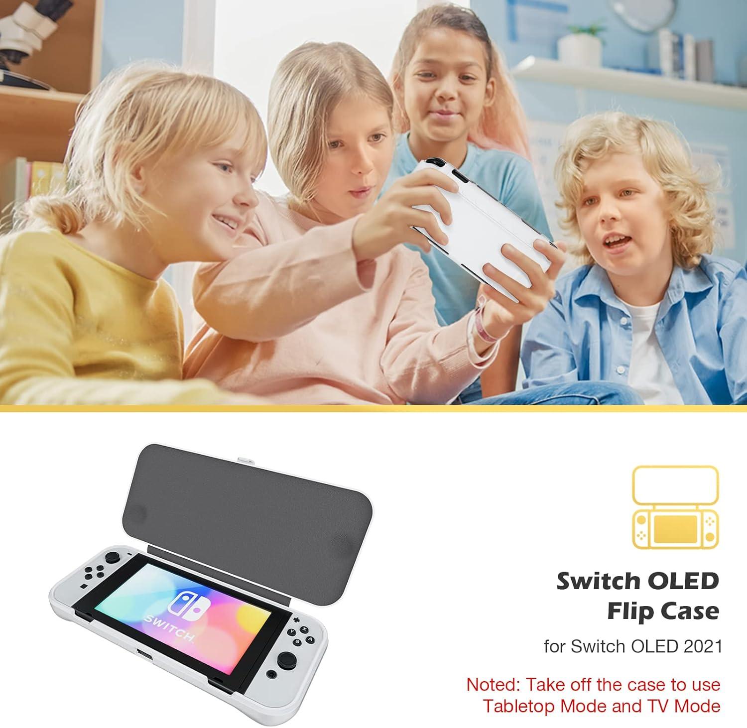 image:imageProCase Flip Cover for Nintendo Switch OLED with 2 Pack Tempered Glass Screen Protectors Slim Protective Case with Magnetically Detachable Front Cover for Nintendo Switch OLED 2021 BlackWhite