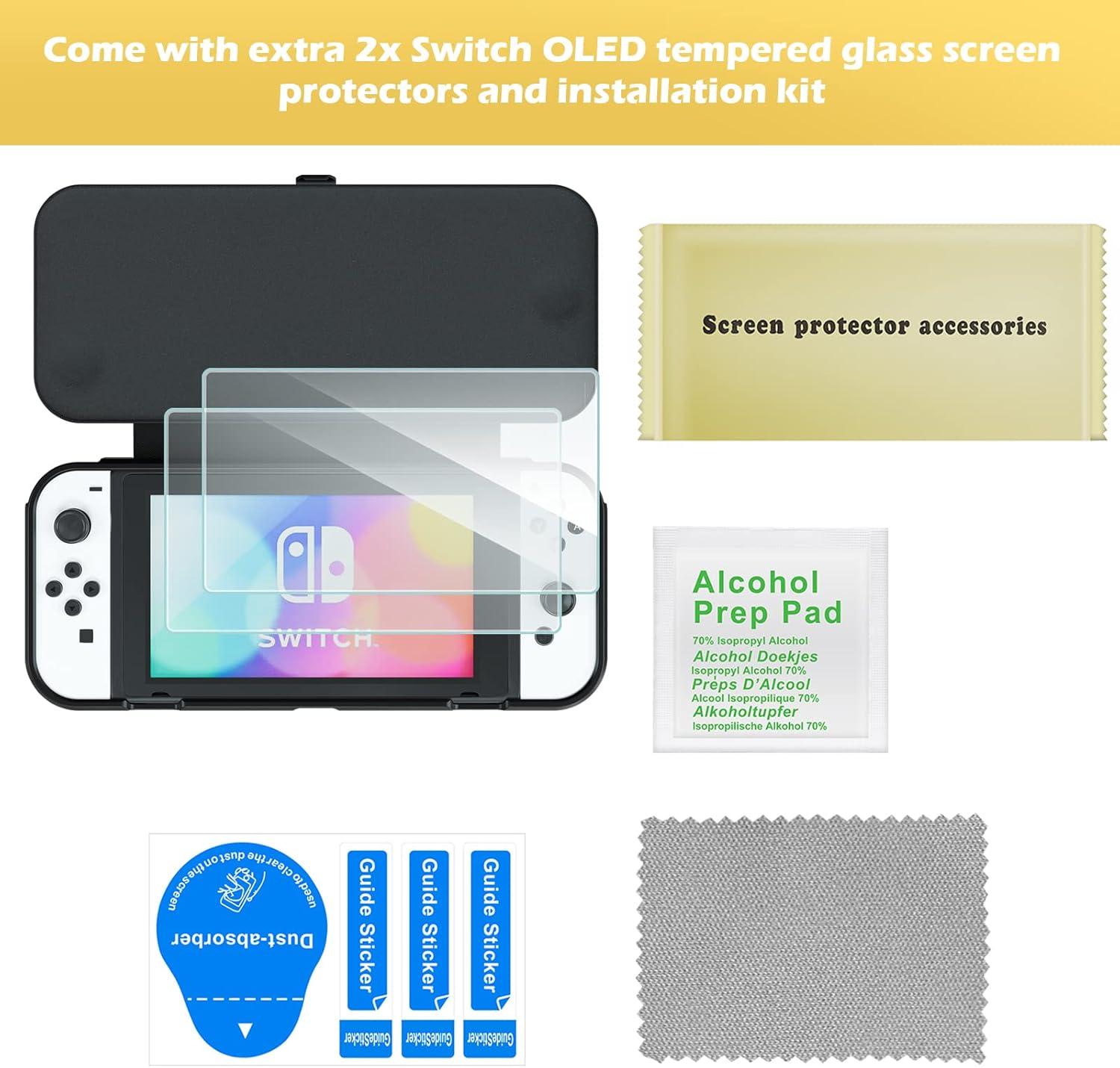 image:imageProCase Flip Cover for Nintendo Switch OLED with 2 Pack Tempered Glass Screen Protectors Slim Protective Case with Magnetically Detachable Front Cover for Nintendo Switch OLED 2021 BlackBlack