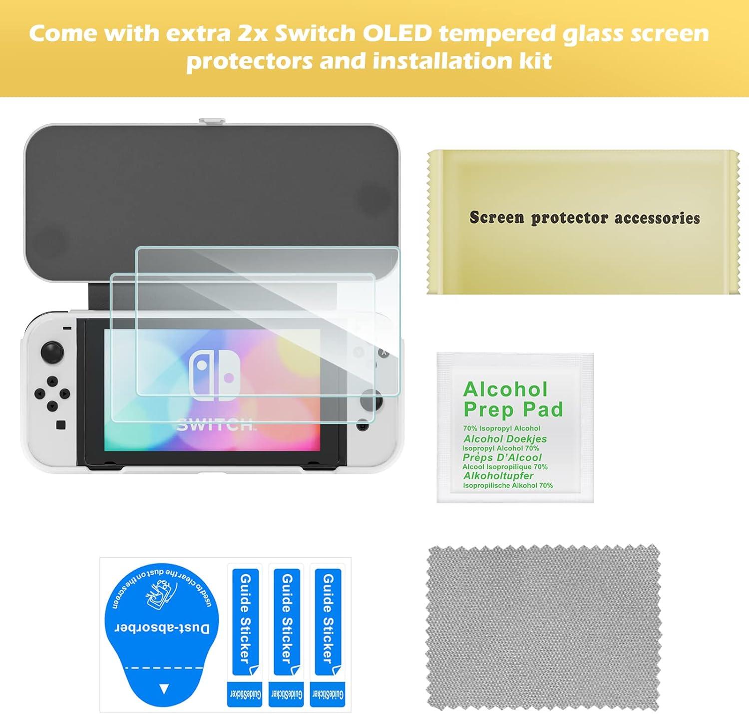 image:imageProCase Flip Cover for Nintendo Switch OLED with 2 Pack Tempered Glass Screen Protectors Slim Protective Case with Magnetically Detachable Front Cover for Nintendo Switch OLED 2021 BlackWhite