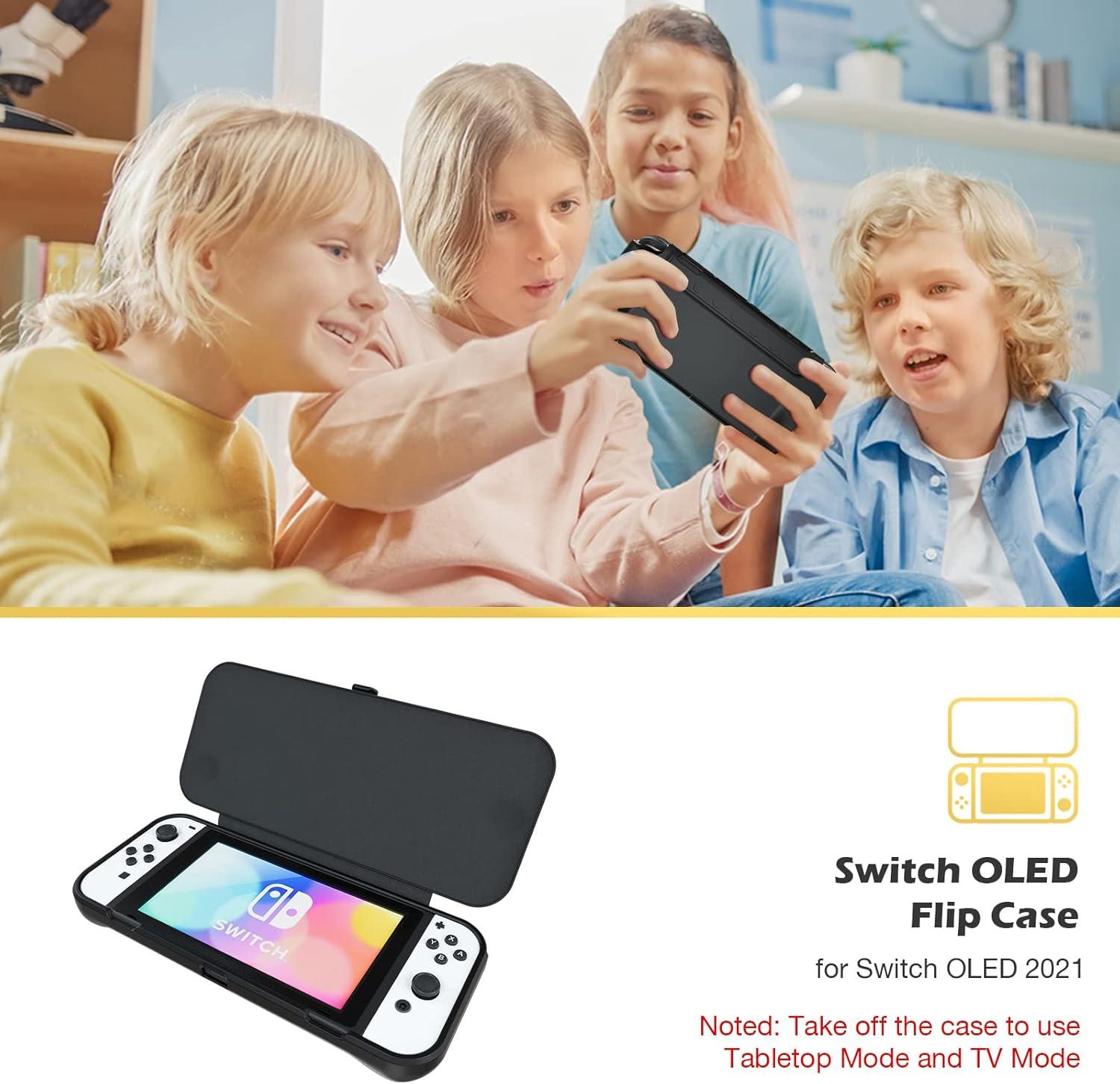 image:imageProCase Flip Cover for Nintendo Switch OLED with 2 Pack Tempered Glass Screen Protectors Slim Protective Case with Magnetically Detachable Front Cover for Nintendo Switch OLED 2021 BlackBlack