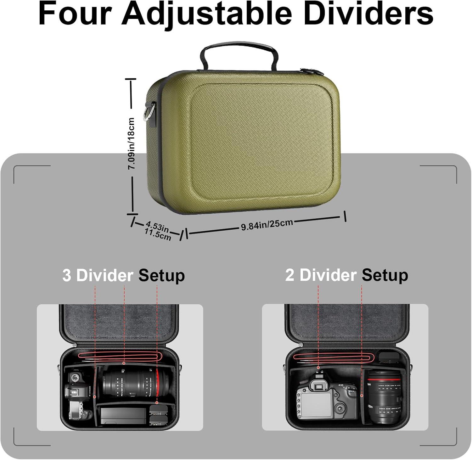 image:imageProCase Hard Shell Camera Case for Canon Rebel T7EOS R100R50DSLRSLRNikonSonyMirrorless Cameras Soft Padded Digital Camera Travel Bag with 1 Shoulder Strap and 3 Adjustable Dividers BlackGreen