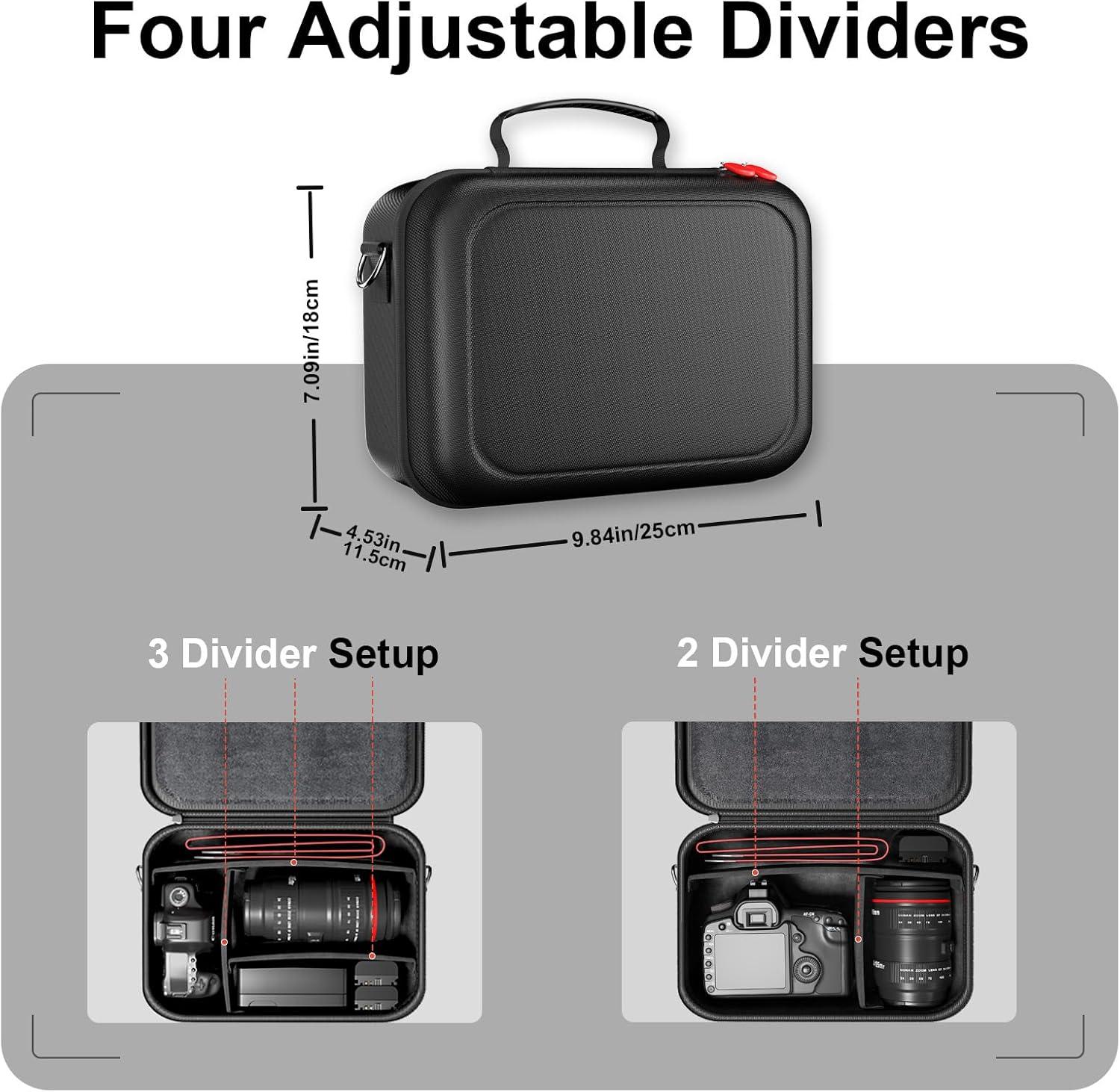 image:imageProCase Hard Shell Camera Case for Canon Rebel T7EOS R100R50DSLRSLRNikonSonyMirrorless Cameras Soft Padded Digital Camera Travel Bag with 1 Shoulder Strap and 3 Adjustable Dividers BlackBlack
