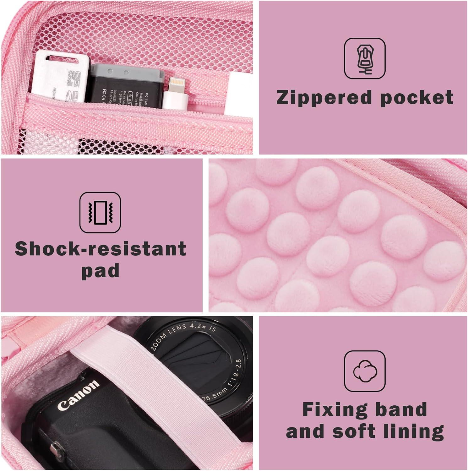 image:imageProCase Hard Shell Digital Camera Case for Canon G7X Mark III Mark II Sony Cybershot PowerShot SX740 Ricoh GR III Kodak Pixpro Compact 4K Vlogging Small Cameras Travel Carrying Storage Bag BlackPink