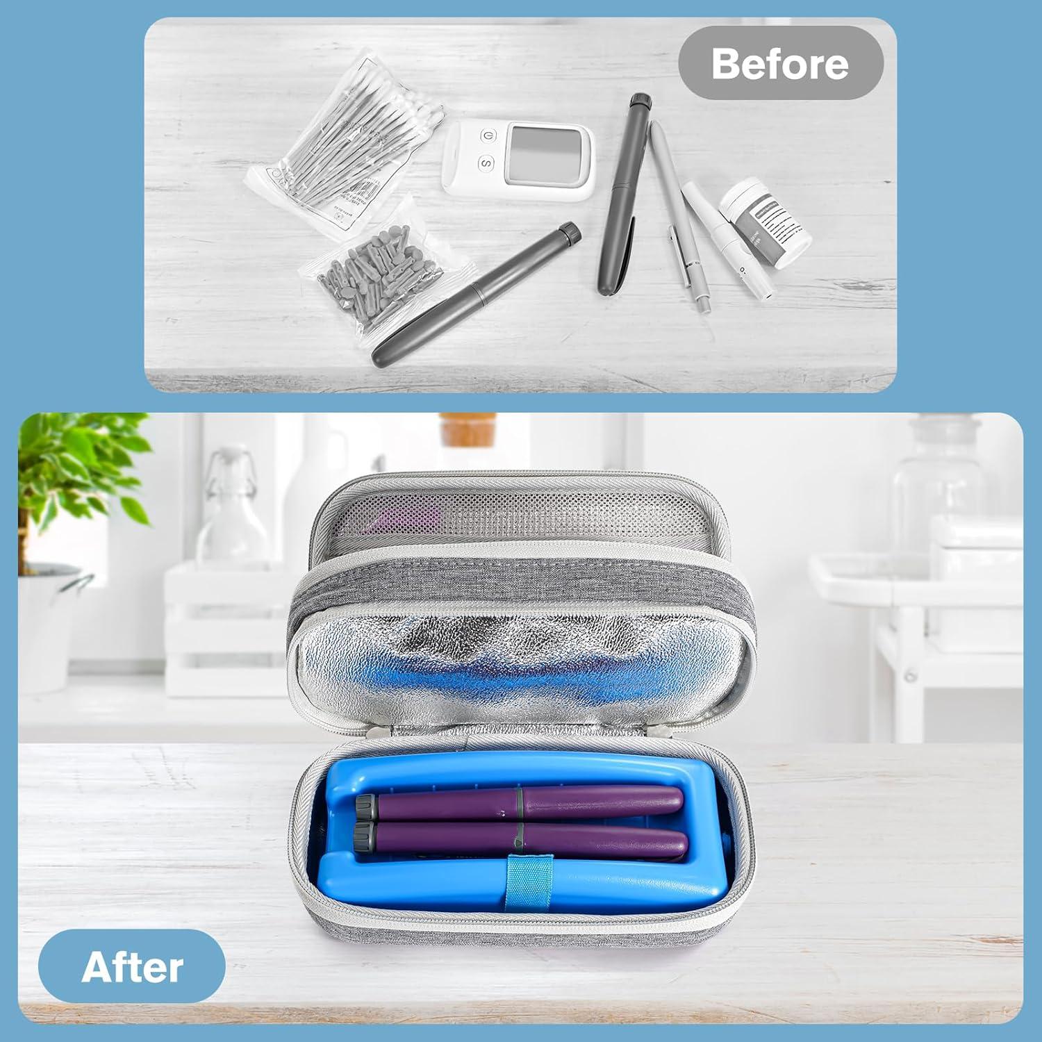 image:imageProCase Insulin Cooler Travel Carrying Case Portable Diabetes Cold Medication Organizer with Ice Brick Upgraded Chill Pill Insulation Hard Bag for Insulin Pen Syringes Needle Kits Holder BlackGrey