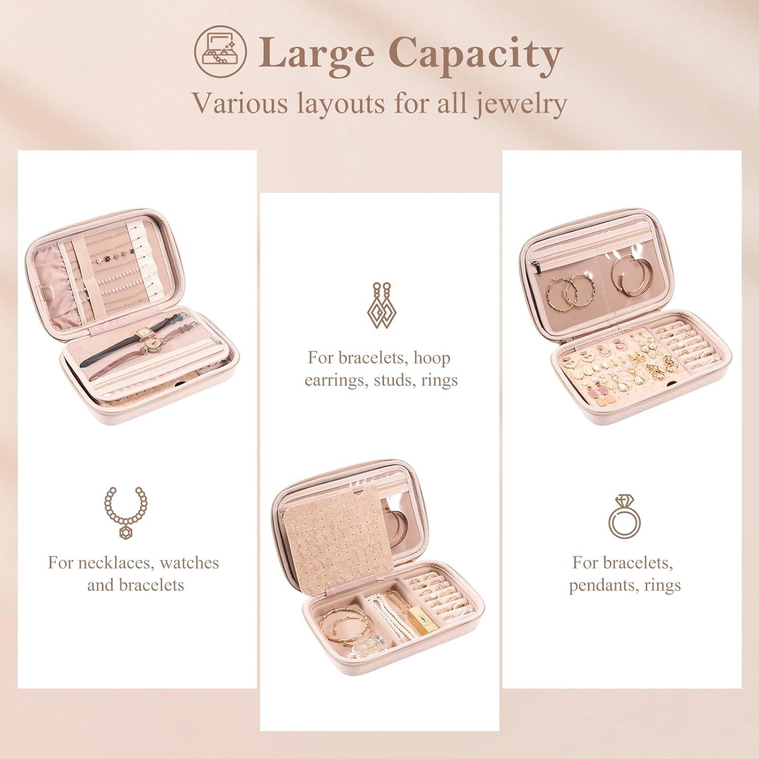 image:imageProCase Large Travel Jewelry Organizer Case Jewellery Home Storage Book Ring Binder with Clear Pockets for Presentation Zippered Pouch Bag for Earrings Necklaces Bracelets BlackPink