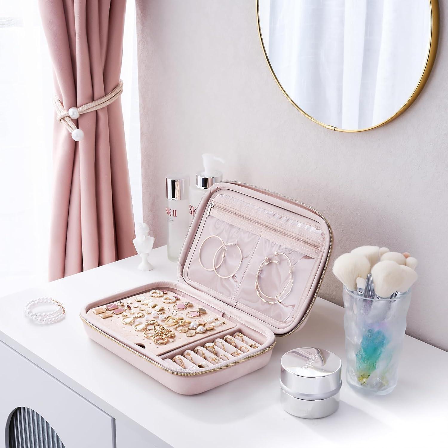 image:imageProCase Large Travel Jewelry Organizer Case Jewellery Home Storage Book Ring Binder with Clear Pockets for Presentation Zippered Pouch Bag for Earrings Necklaces Bracelets BlackPink