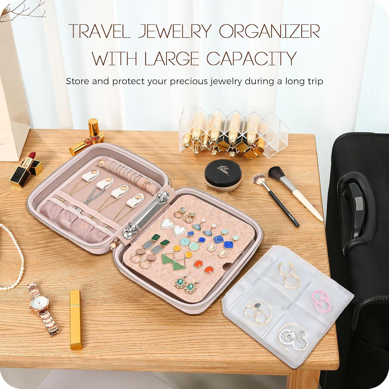 image:imageProCase Large Travel Jewelry Organizer Case Jewellery Home Storage Book Ring Binder with Clear Pockets for Presentation Zippered Pouch Bag for Earrings Necklaces Bracelets BlackPink