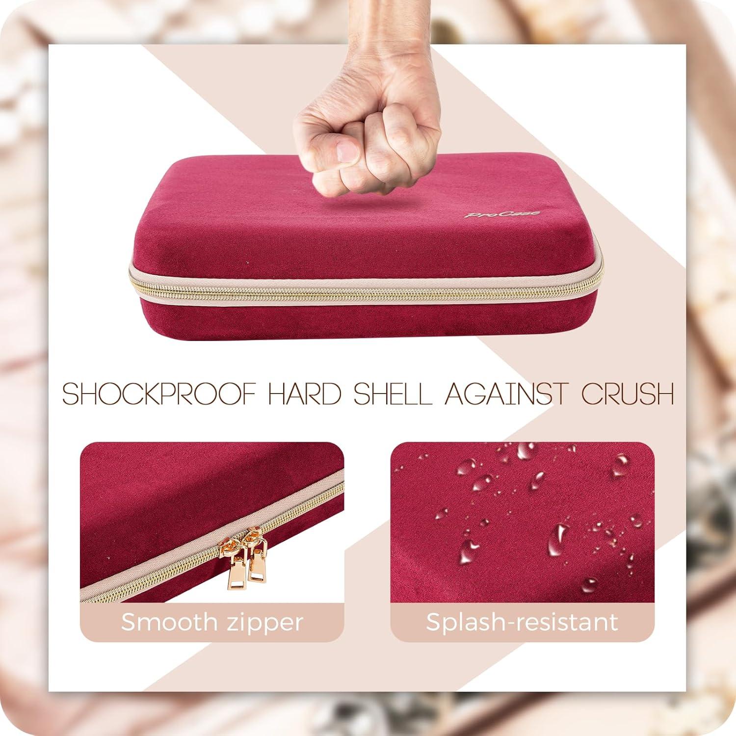 image:imageProCase Large Travel Jewelry Organizer Case Jewellery Home Storage Book Ring Binder with Clear Pockets for Presentation Zippered Pouch Bag for Earrings Necklaces Bracelets BlackWine