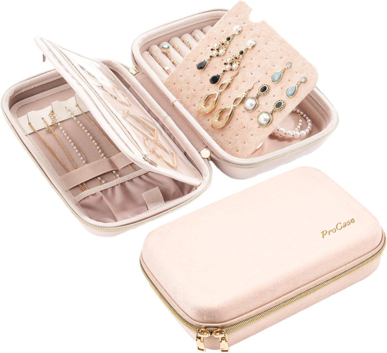 image:imageProCase Large Travel Jewelry Organizer Case Jewellery Home Storage Book Ring Binder with Clear Pockets for Presentation Zippered Pouch Bag for Earrings Necklaces Bracelets BlackPink