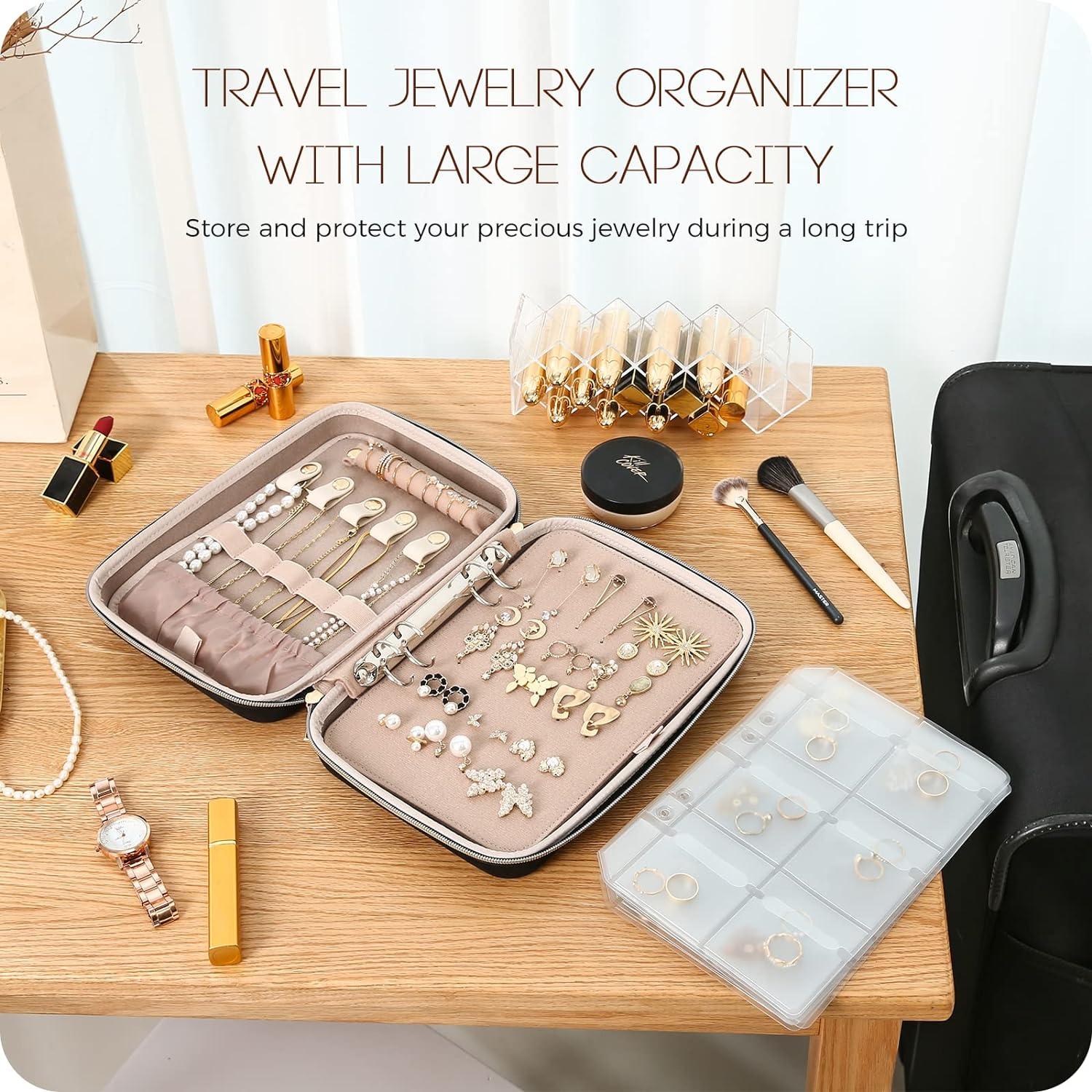 image:imageProCase Large Travel Jewelry Organizer Case Jewellery Home Storage Book Ring Binder with Clear Pockets for Presentation Zippered Pouch Bag for Earrings Necklaces Bracelets BlackBlack